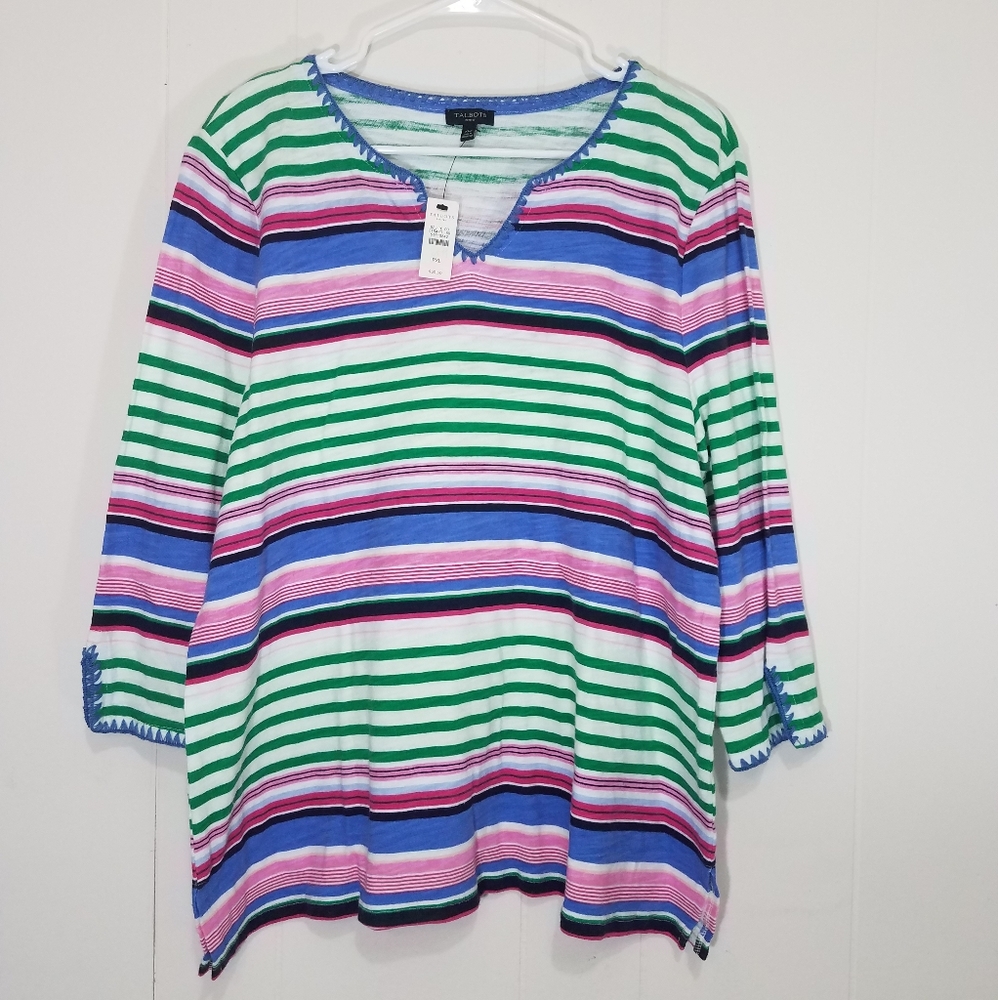Talbots Petite XL MultiColor 3/4 Sleeve Top V Neck